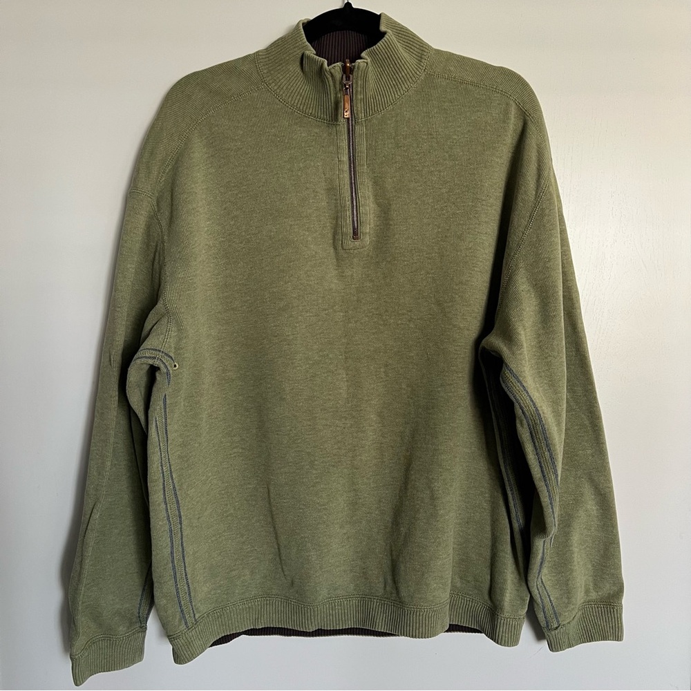 Tommy Bahama Flipshore Sweatshirt Men’s Size L Half Zip Reversible Green Brown